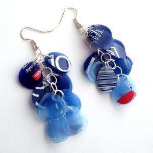 Blue Long Ecofriendly Earrings Made Of Recycled..