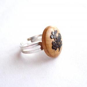 Wooden Adjustable Ring Made Of Recycled Vintage..