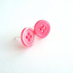 Neon Pink Post Earrings Handmade Of Vintage..