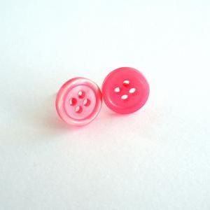 Neon Pink Post Earrings Handmade Of Vintage..