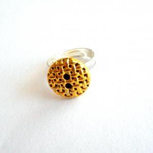 Adjustable Ring Handmade Of Golden Vintage Button,..
