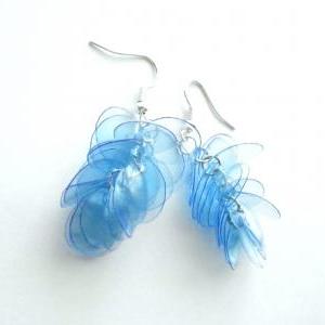Blue Earrings Made Of Recycled Plastic Water..
