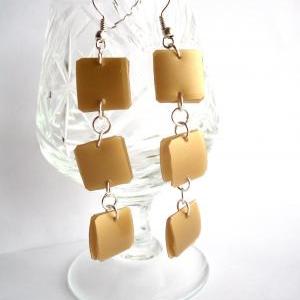 Golden Long Earrings Made Of Recycled Plastic..