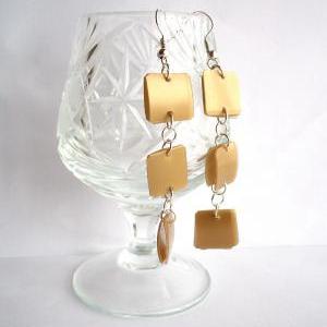 Golden Long Earrings Made Of Recycled Plastic..