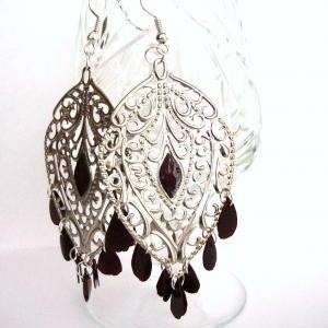 Red Filigree Chandelier Earrings Decorated With..