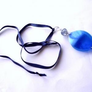 Blue Pendant Necklace Handmade Of Recycled Plastic..