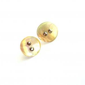 Pearl White Post Earrings Made Of Vintage Buttons..