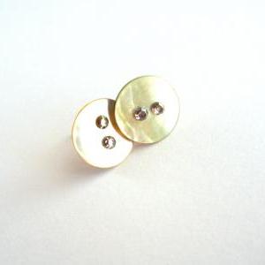 Pearl White Post Earrings Made Of Vintage Buttons..