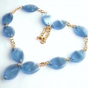Blue And Gold Statement Necklace Made Of Recycled..