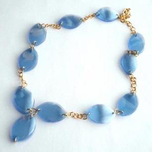 Blue And Gold Statement Necklace Made Of Recycled..