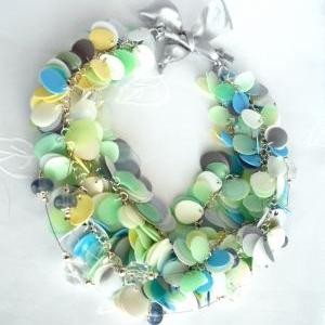 Blue Green White Pastel Statement Necklace Made Of..