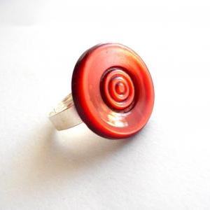 Adjustable Ring Made Of Big Red Vintage Buttons -..