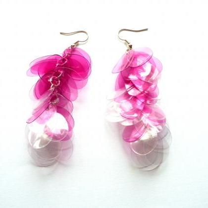 Long Earrings In Pink Ombre Handmade Of Recycled..