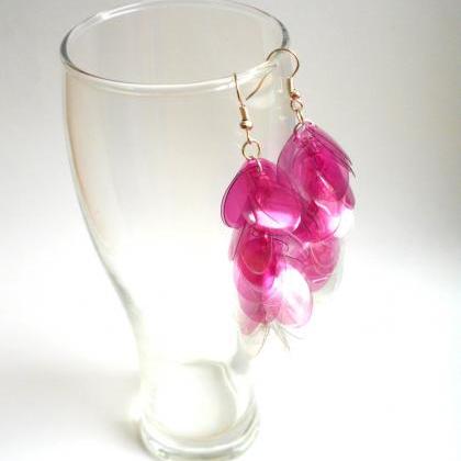 Long Earrings In Pink Ombre Handmade Of Recycled..