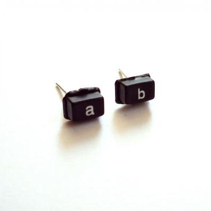Black Post Geek Earrings Made Of Reused Calculator..