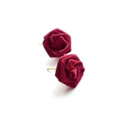 Red Rose Stud Earrings Recycled Fabric Textile..