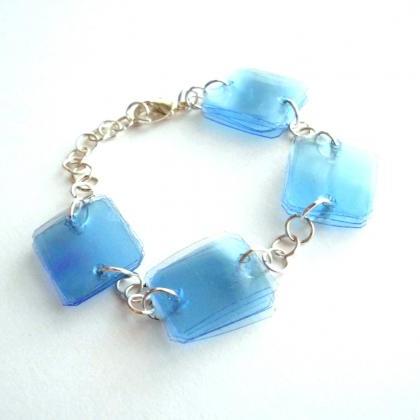 Blue Bracelet Handmade Of Recycled Plastic Bottles..