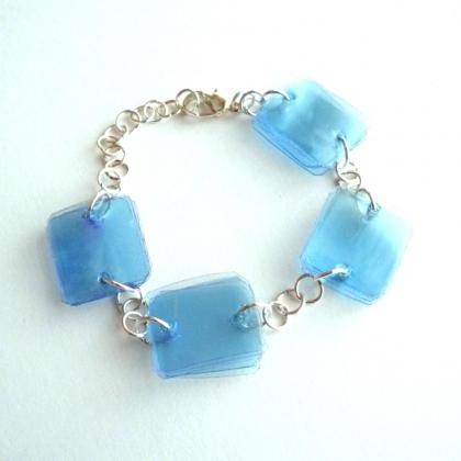 Blue Bracelet Handmade Of Recycled Plastic Bottles..