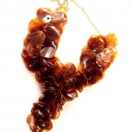Brown Necklace Made Of Plastic Bottles Statement..