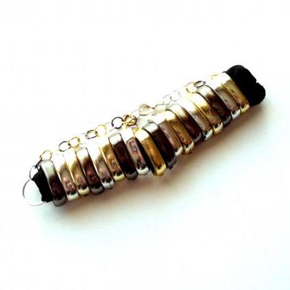 Beaded Bracelet Upcycled Jewellery Black Cuff..
