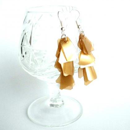Golden Brown Earrings Handmade Of Recycled Plastic..