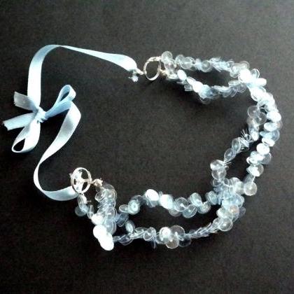 Soft Blue Statement Necklace Handmade Of Sequins..