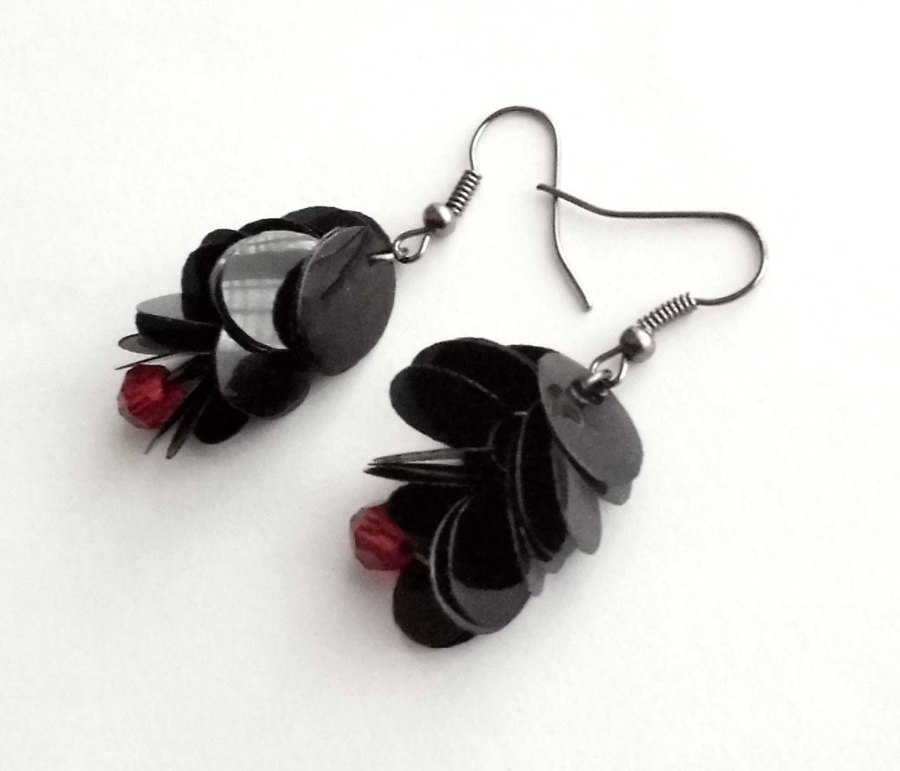 Eco Friendly Gothic Earrings Made Of Recycled Plastic Bottles In Black & Red , Upcycled Jewelry, Repurposed