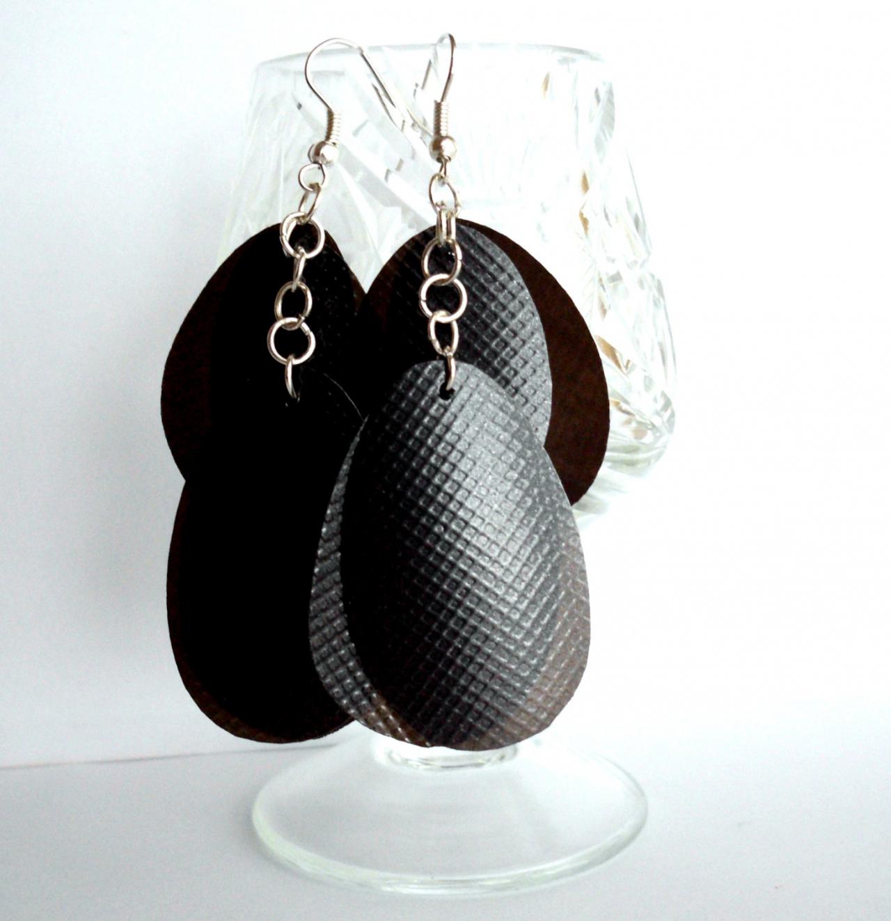 Upcycled Jewelry: Black Long Earrings Made Of Recycled Plastic Bottle, Eco-friendly, Rock, Goth, Modern, Sustainable