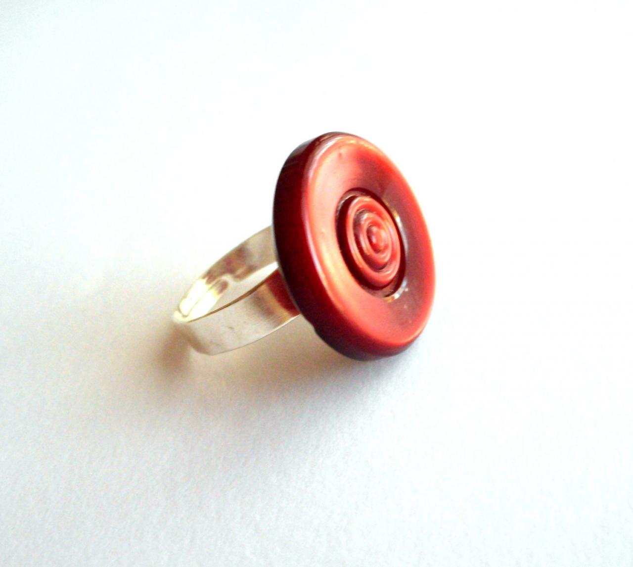 Adjustable Ring Made Of Big Red Vintage Buttons - Eco-friendly, Upcycled Jewelry, Repurposed, Sustainable, Ooak