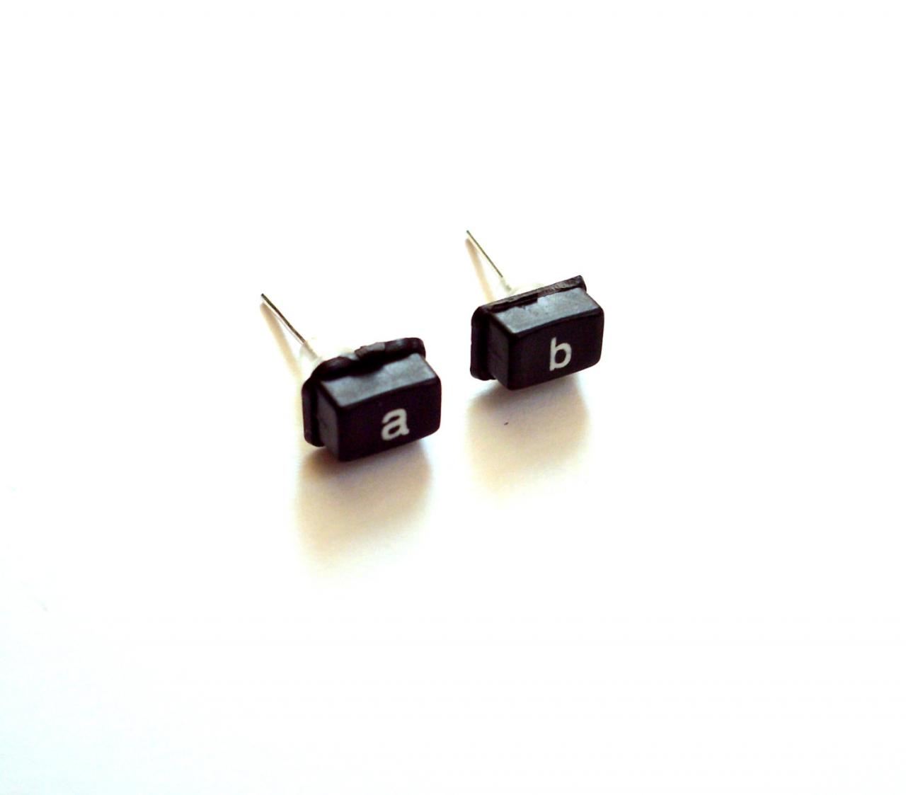 Black Post Geek Earrings Made Of Reused Calculator Buttons, Upcycled Recycled Repurposed Nerd Jewelry Minimalist Studs