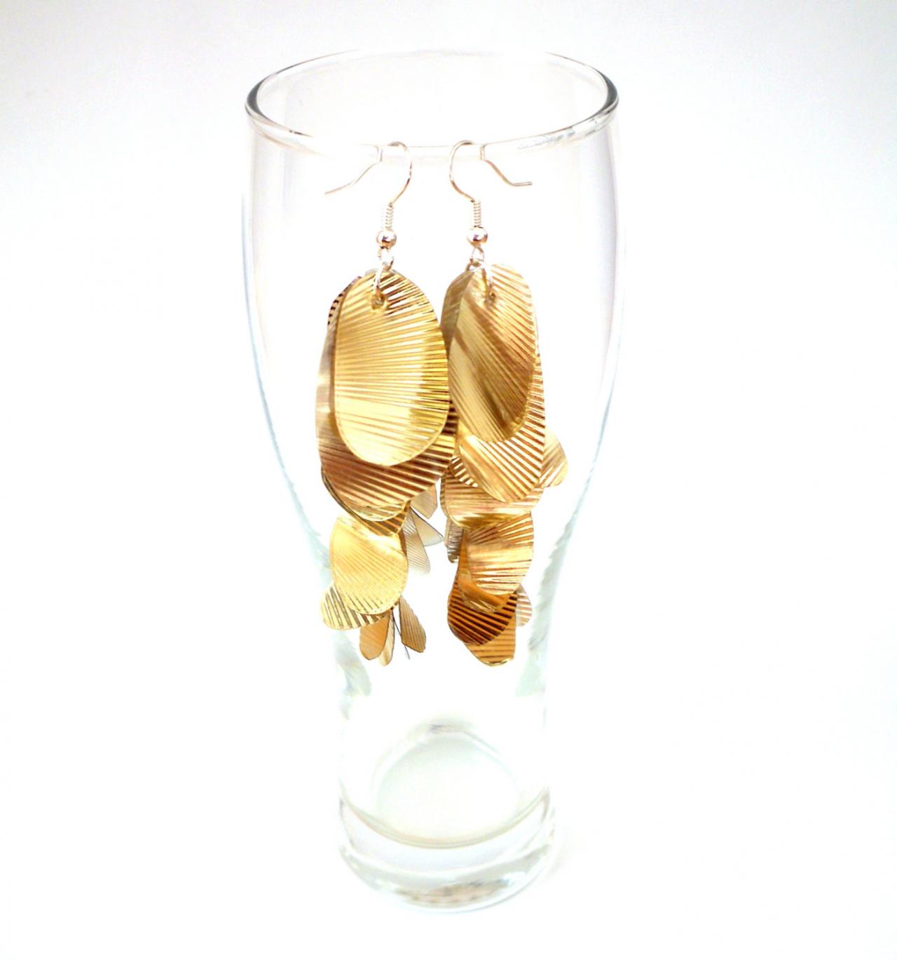Long Gold Earrings Upcycled Jewellery Very Long Earrings Repurposed Plastic Box Sustainable Ecofriendly Recycled Jewelry