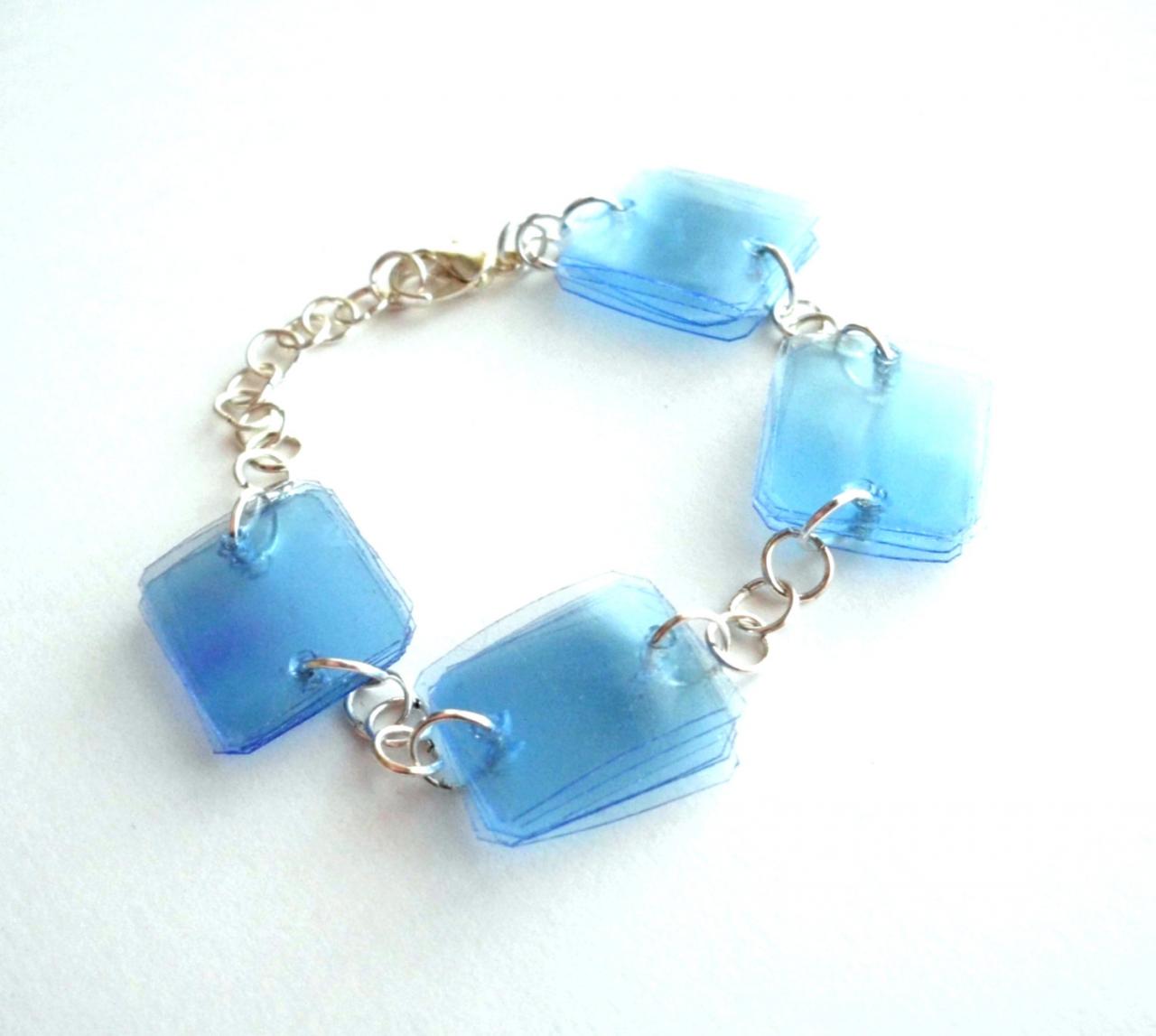 Blue Bracelet Handmade Of Recycled Plastic Bottles Upcycled Jewelry Modern Bracelet Geometric Minimalist
