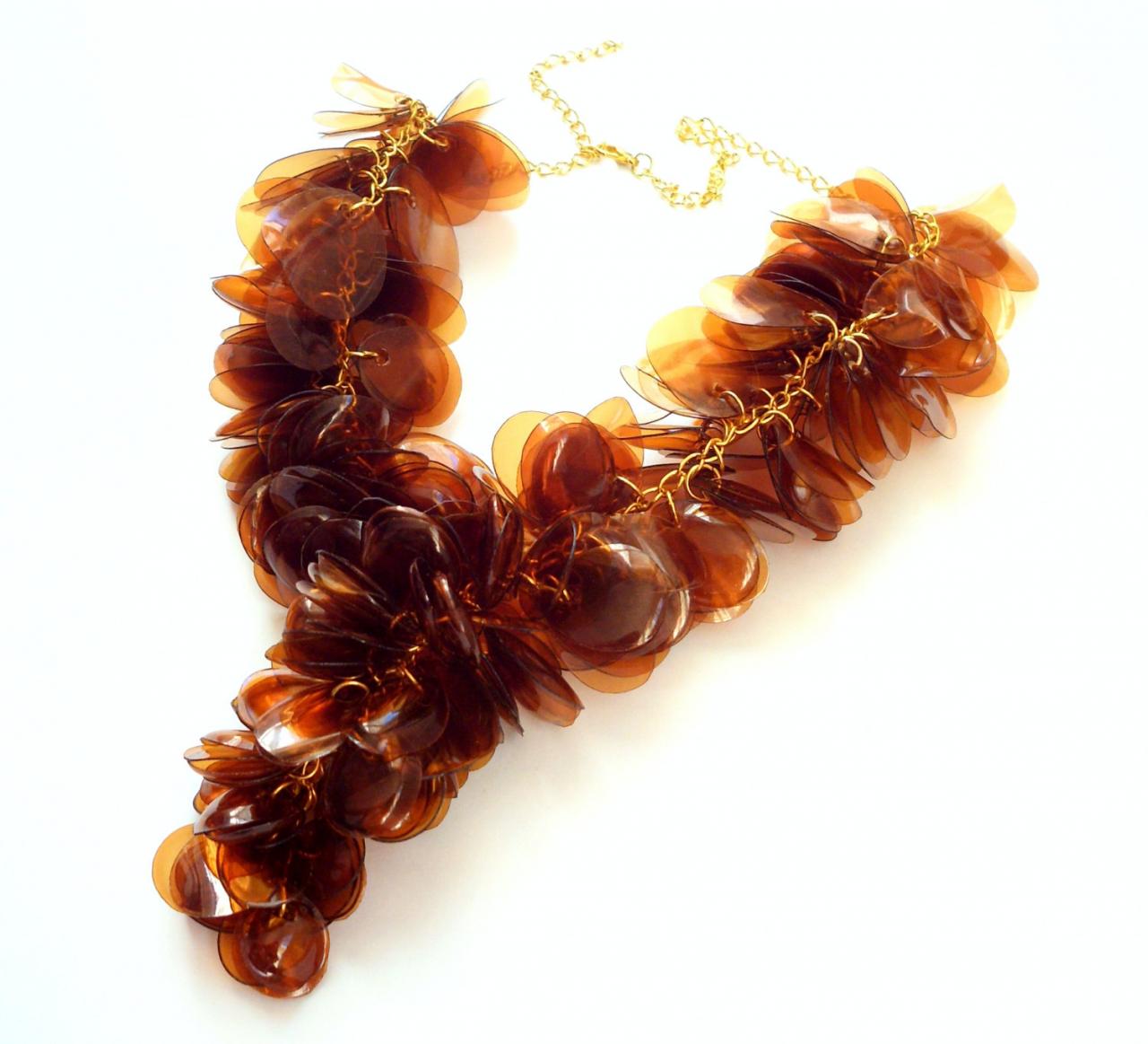Brown Necklace Made Of Plastic Bottles Statement Necklace Upcycled Jewellery Chunky Necklace Handmade Artisan Jewelry