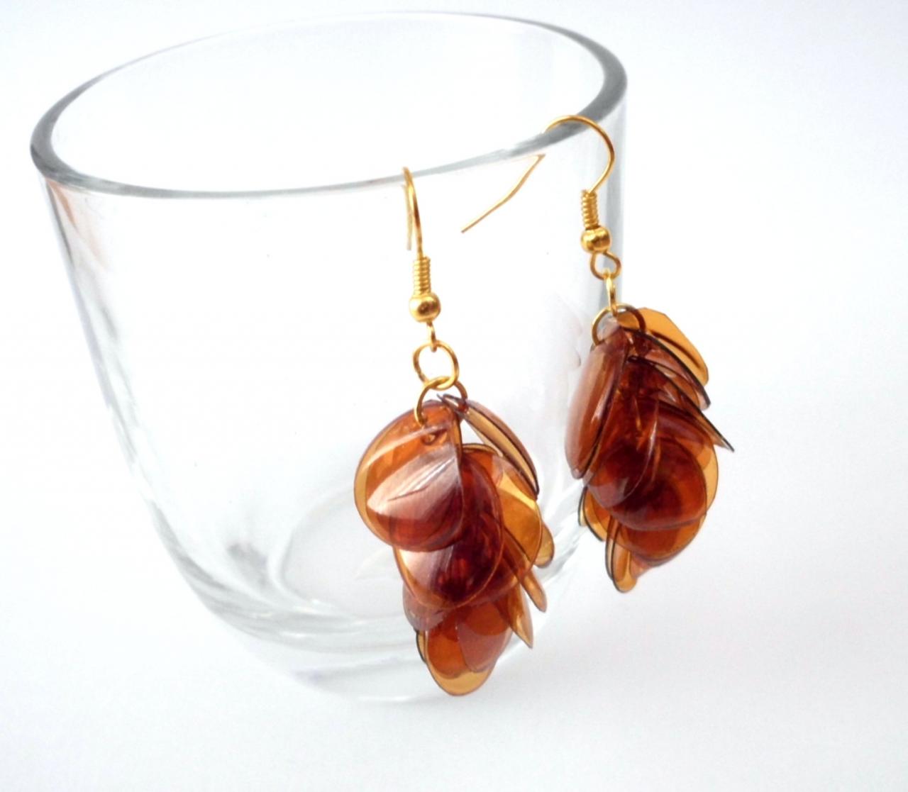 Upcycled Jewelry Brown Earrings Handmade Of Recycled Plastic Bottle
