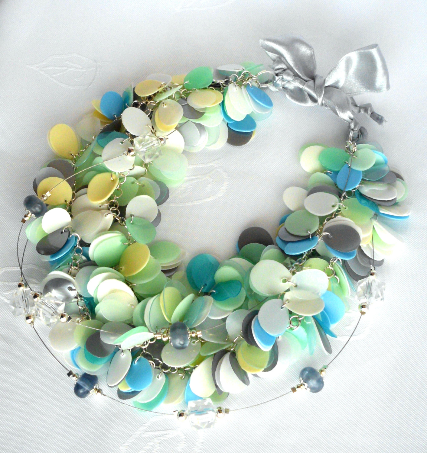 Blue Green White Pastel Statement Necklace Made Of